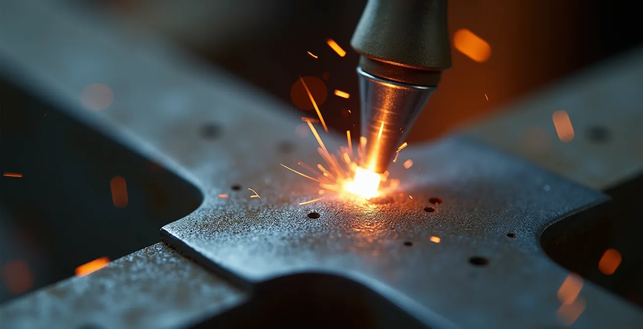 Détail macro d'une soudure parfaitement exécutée sur structure métallique