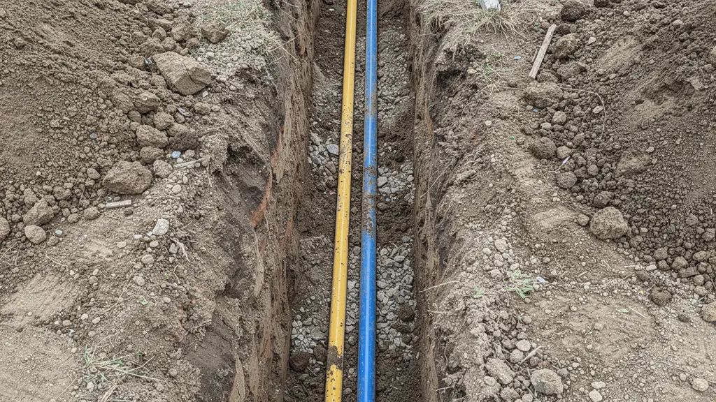 Conduites souterraines exposées lors de travaux d'excavation