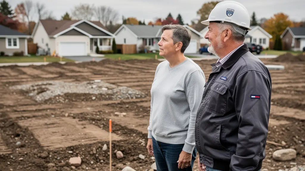 Discussion entre propriétaire et entrepreneur sur un chantier d'excavation
