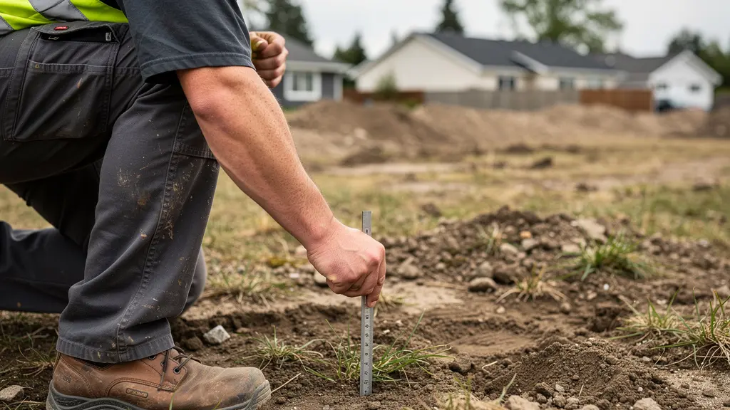 Technicien vérifiant le terrain avant travaux d'excavation résidentielle